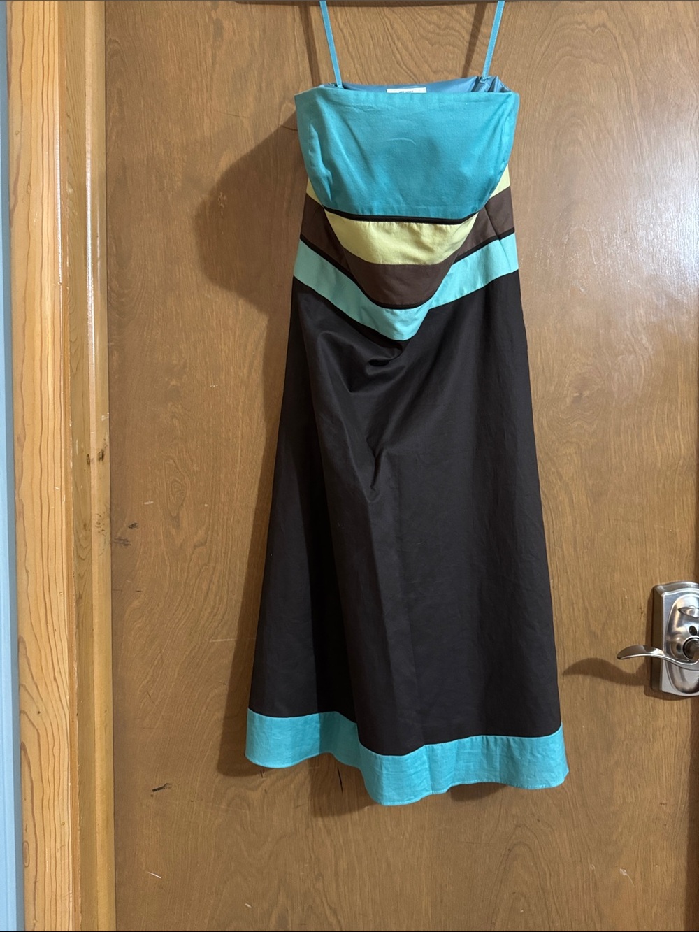 LOFT Teal and Brown colorclock strapless dress